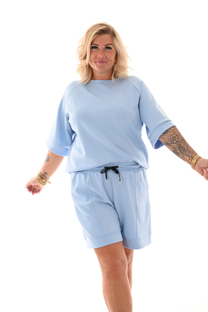 Ohana|Conjunto de dos piezas short liso azul